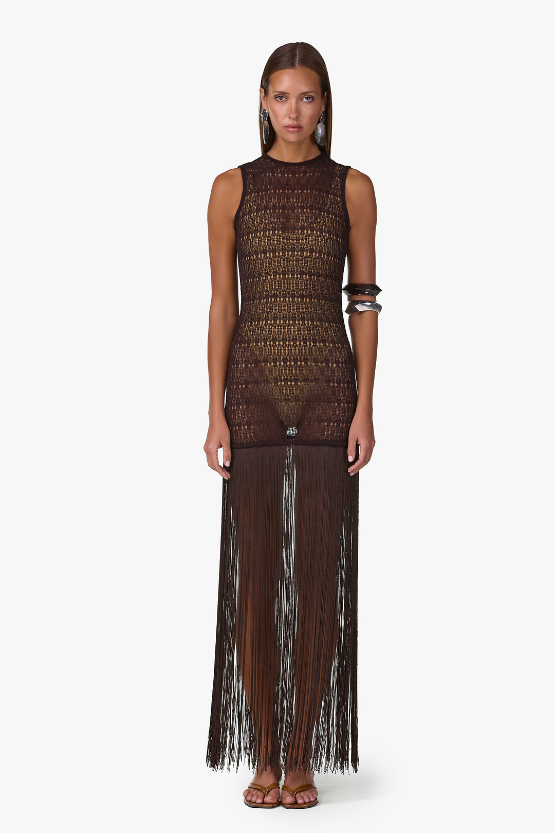 Fringe Knit Maxi Dress (Chocolate Brown)
