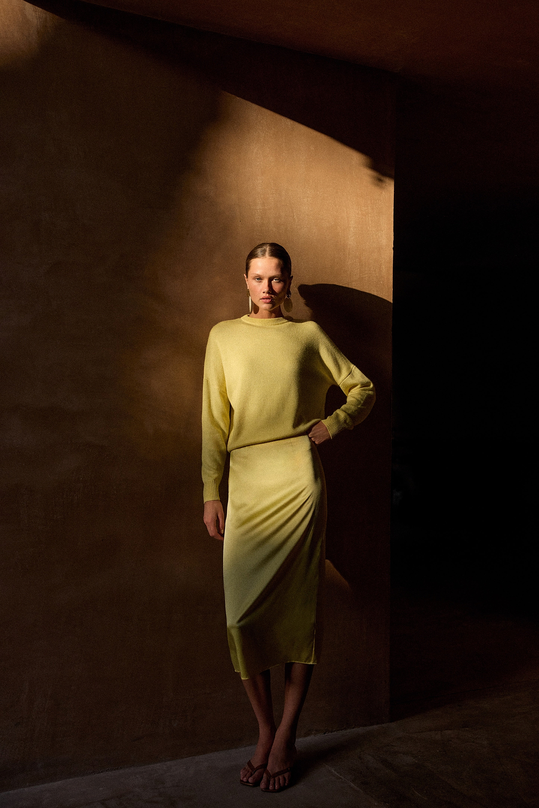 Silk Midi Skirt (Butter Yellow)