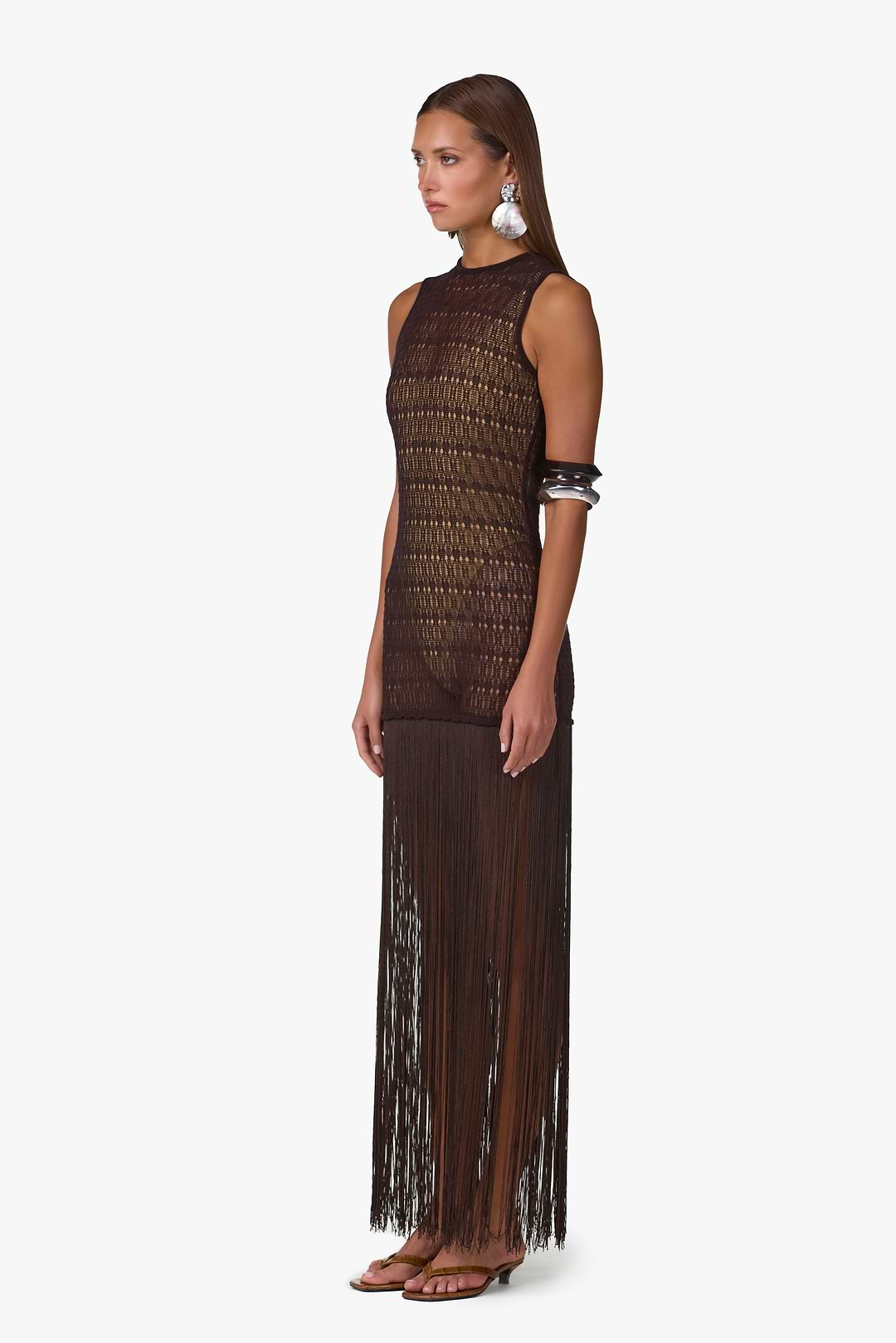 brown fringe maxi dress Brown Fringe Maxi Dress Boho Tribal Organic Goddess Bridesmaid Bohemian Tassels Sustainable Slip Dress