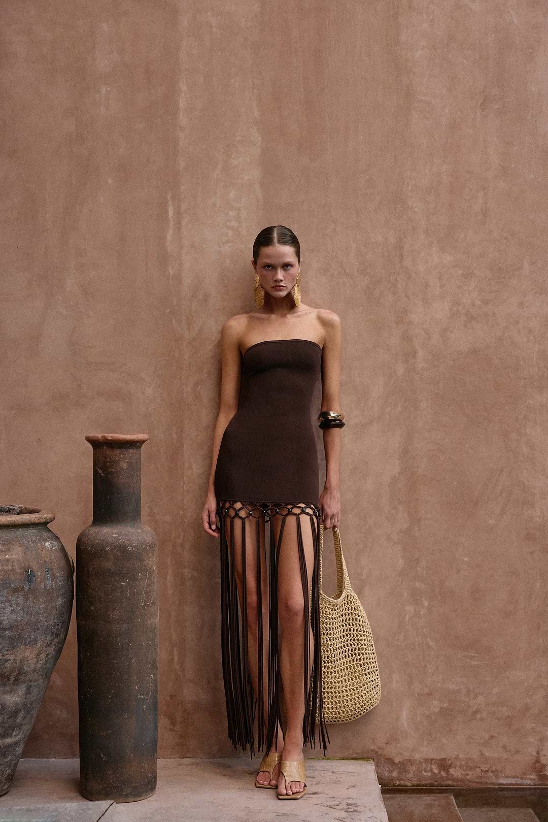 SAME Strapless Beaded Fringe Dress | Chocolate Brown