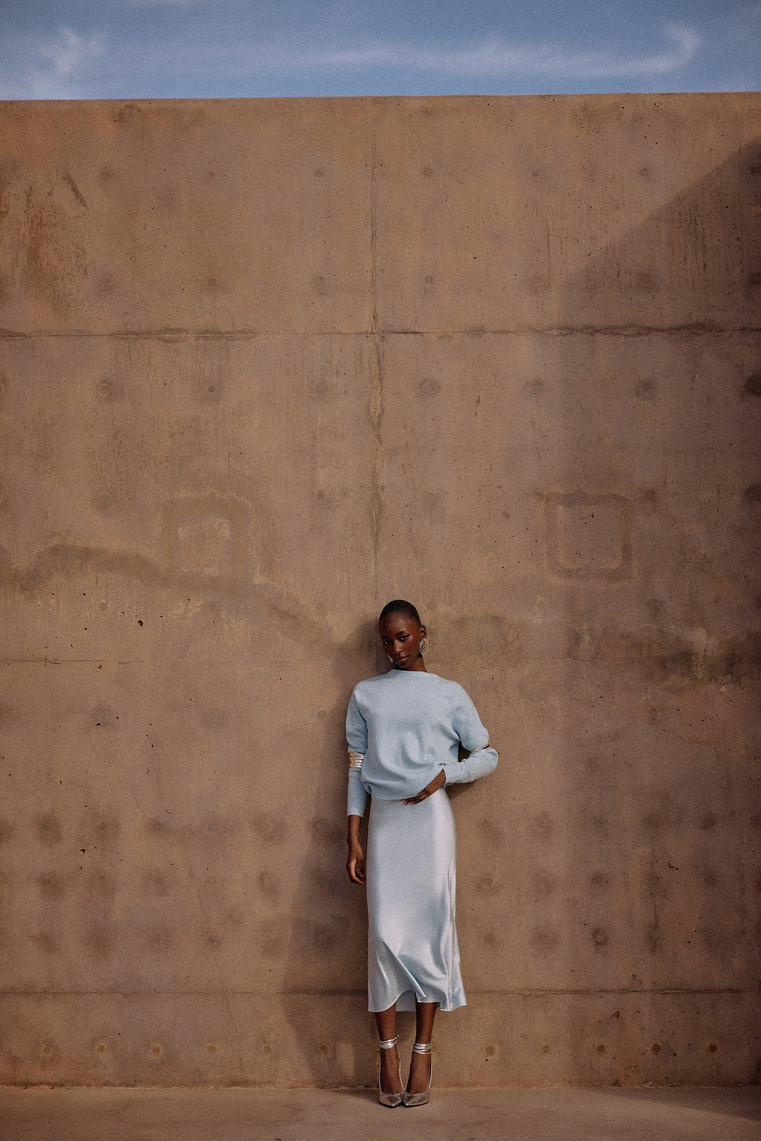 Silk Midi Skirt (Pale Blue)