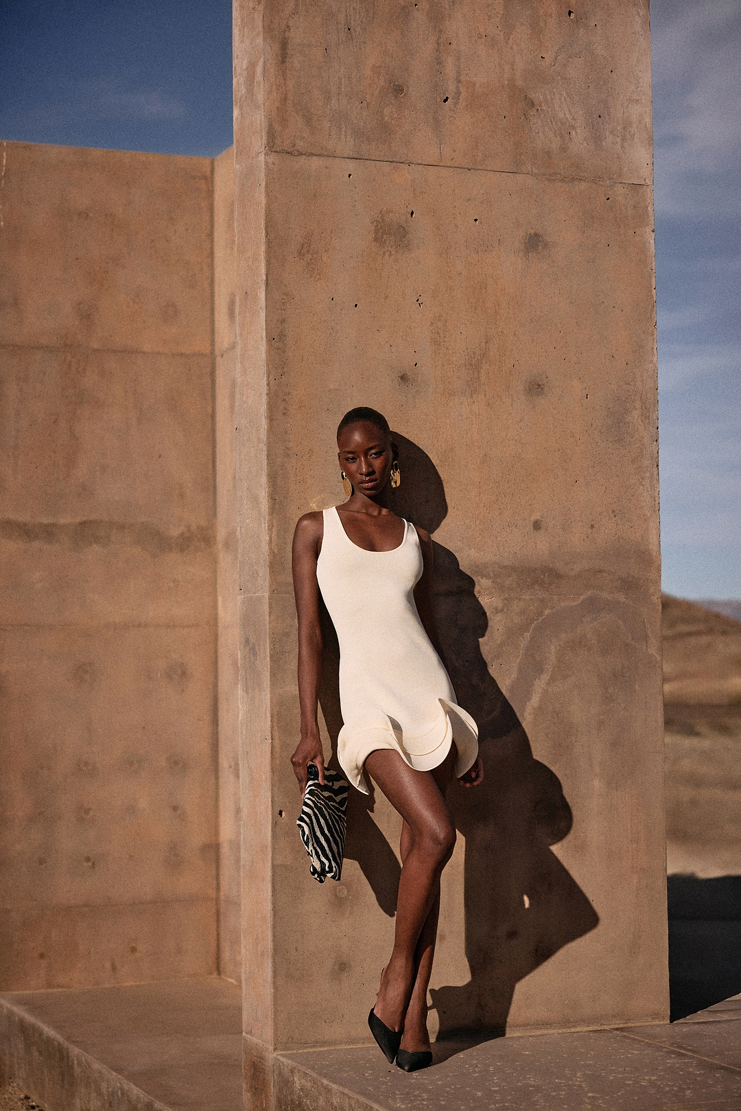 Double Ruffle Hem Mini Dress (Cream)