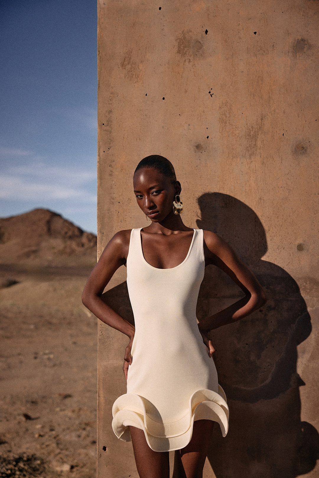 Double Ruffle Hem Mini Dress (Cream)