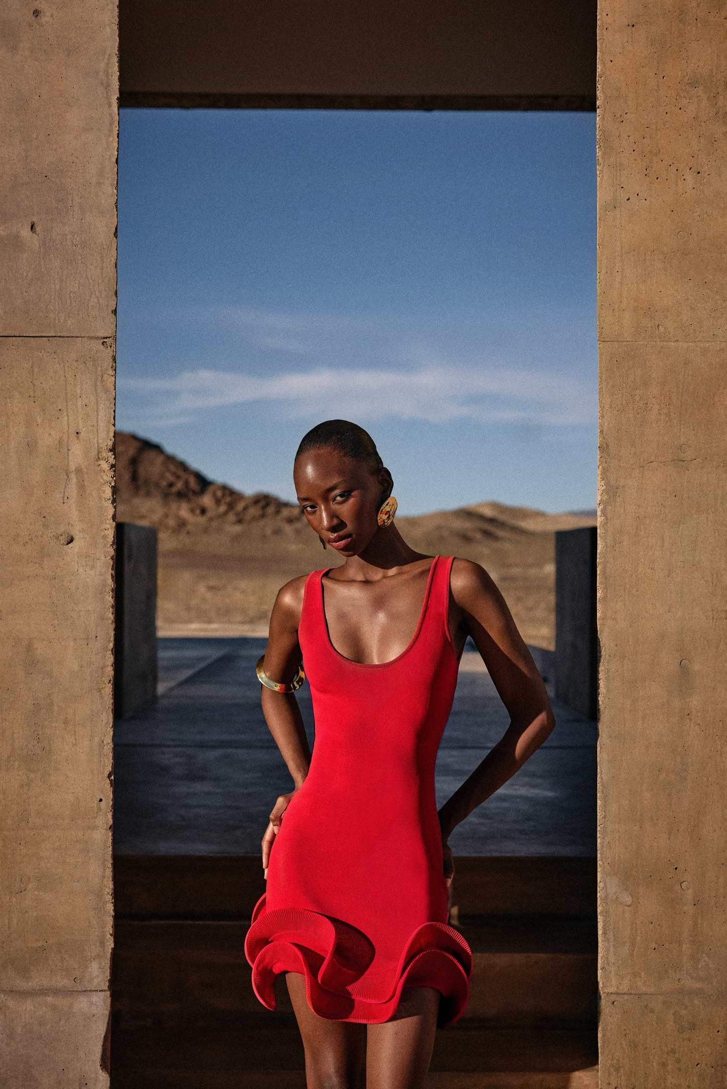 Double Ruffle Hem Mini Dress (Red)