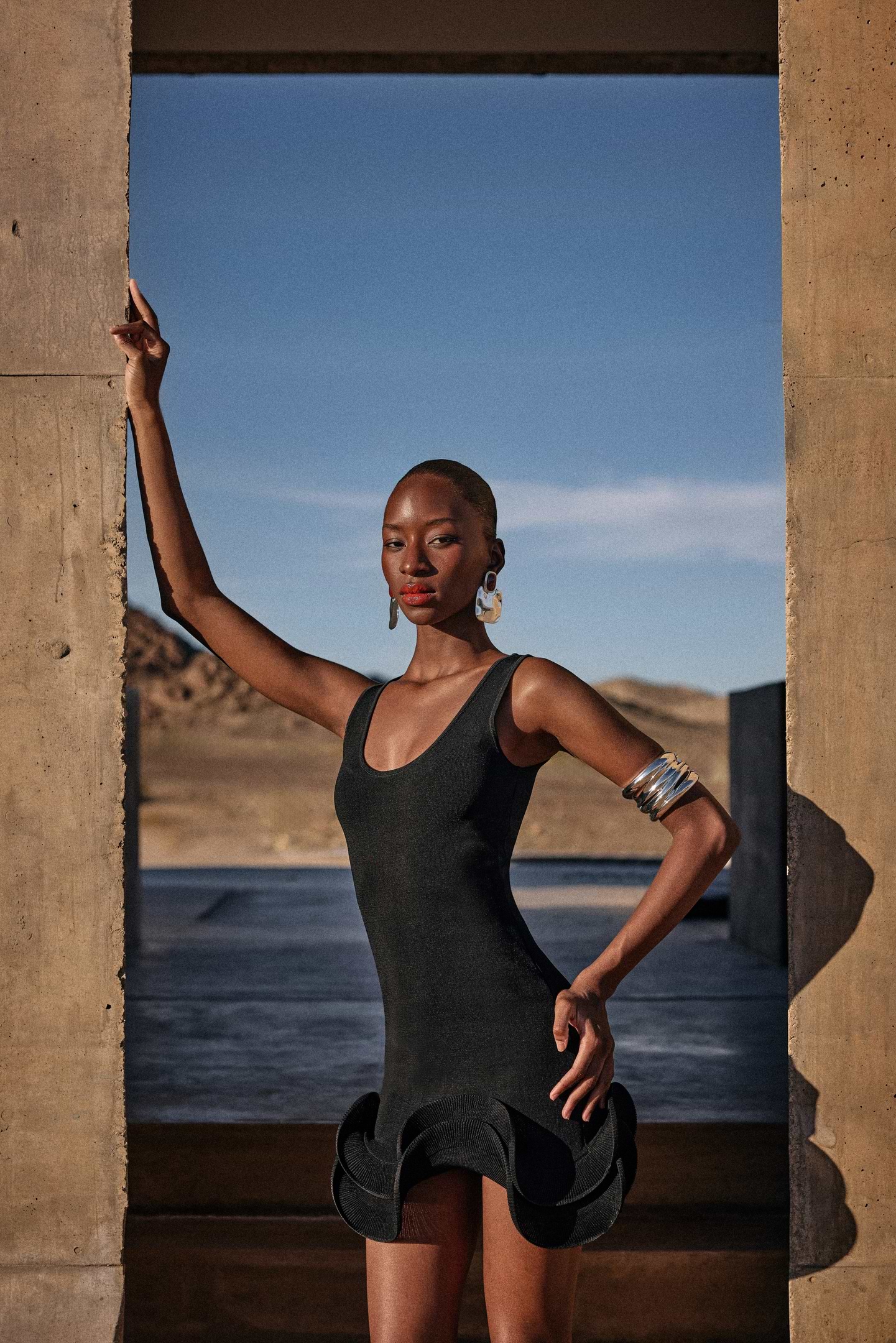 Double Ruffle Hem Mini Dress (Black)