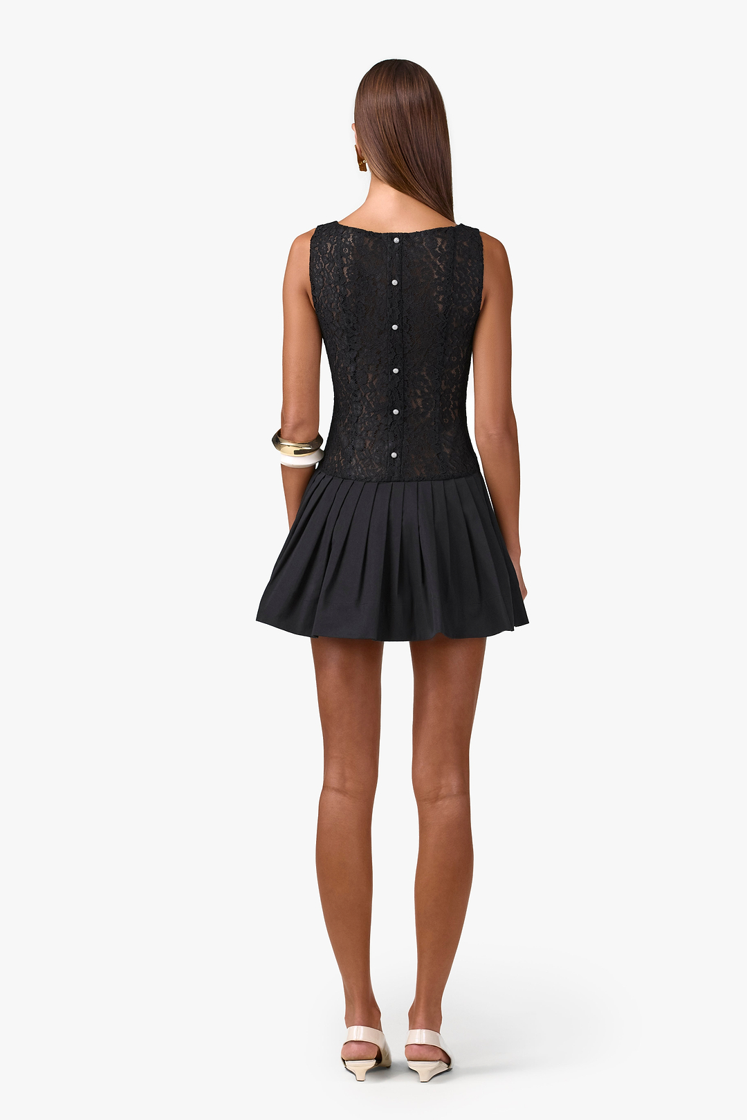 Lace Poplin Mini Dress (Black)