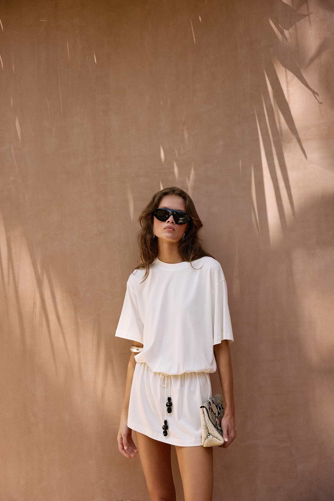 SAME The Stone Beaded T-Shirt Dress | White