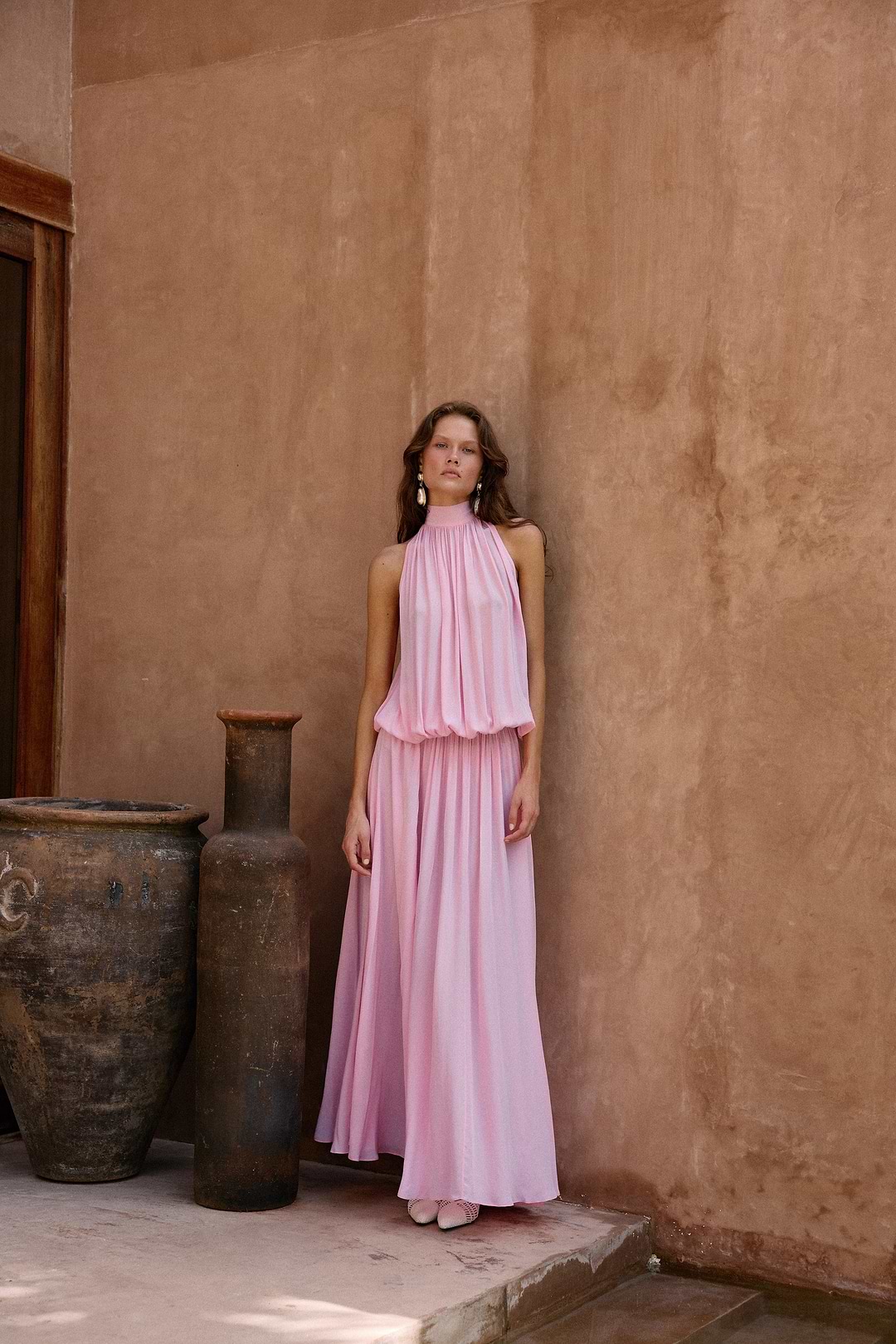 chiffon drop waist dress Women's Virginie Drop Waist Halter Neck Chiffon Midi Dress XS/XS/S/M/L/XL/Customize Blue MEAN BLVD Blue / L