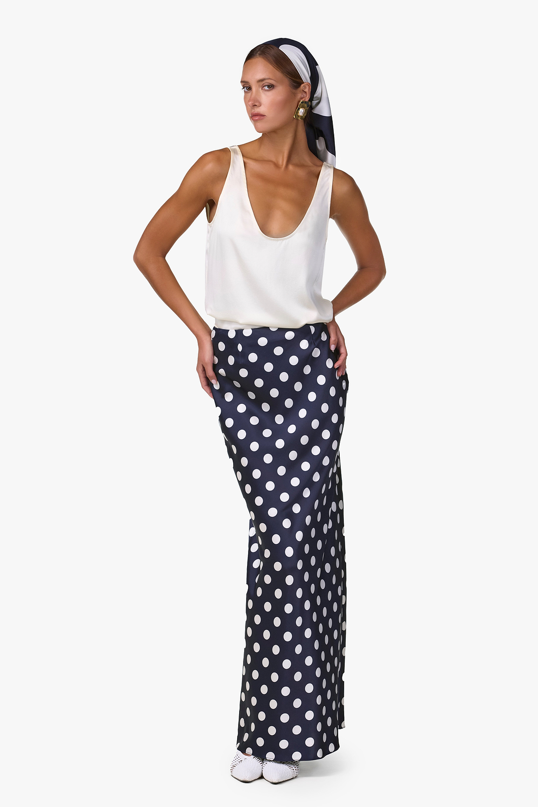 Silk Scarf (Navy Polka Dot)