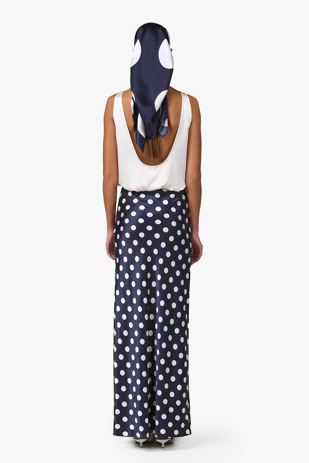 Silk Scarf (Navy Polka Dot)