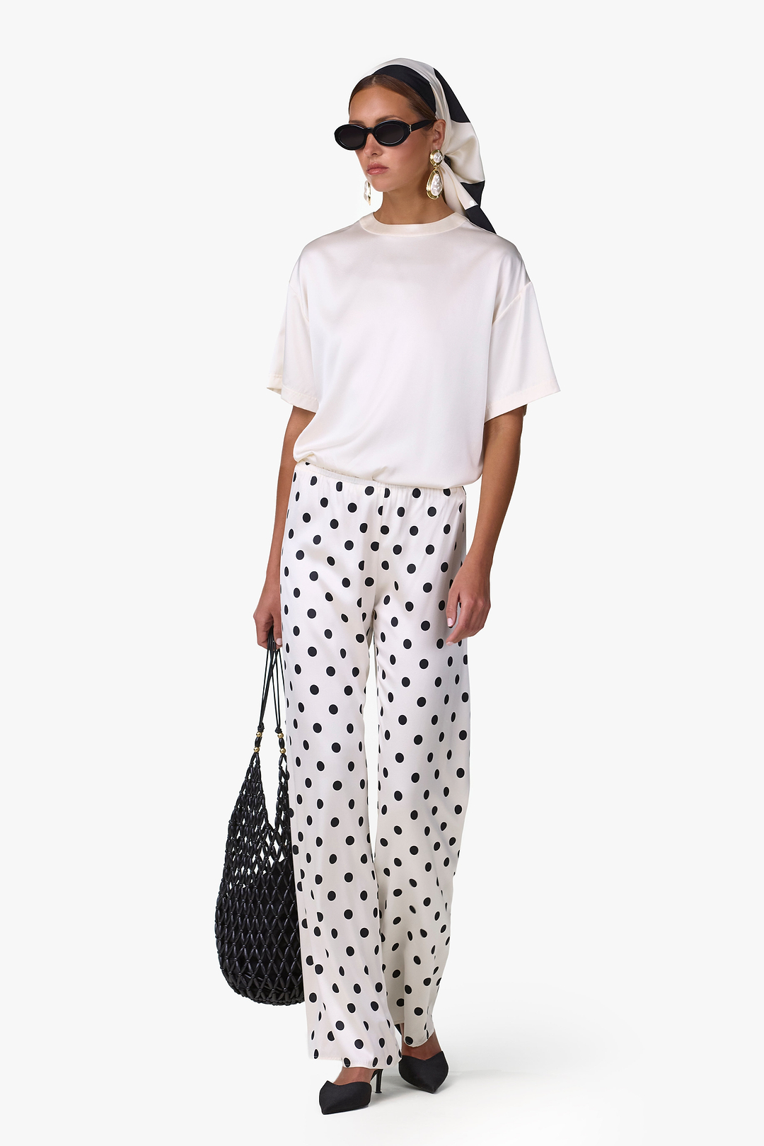 Silk Scarf (Cream Polka Dot)