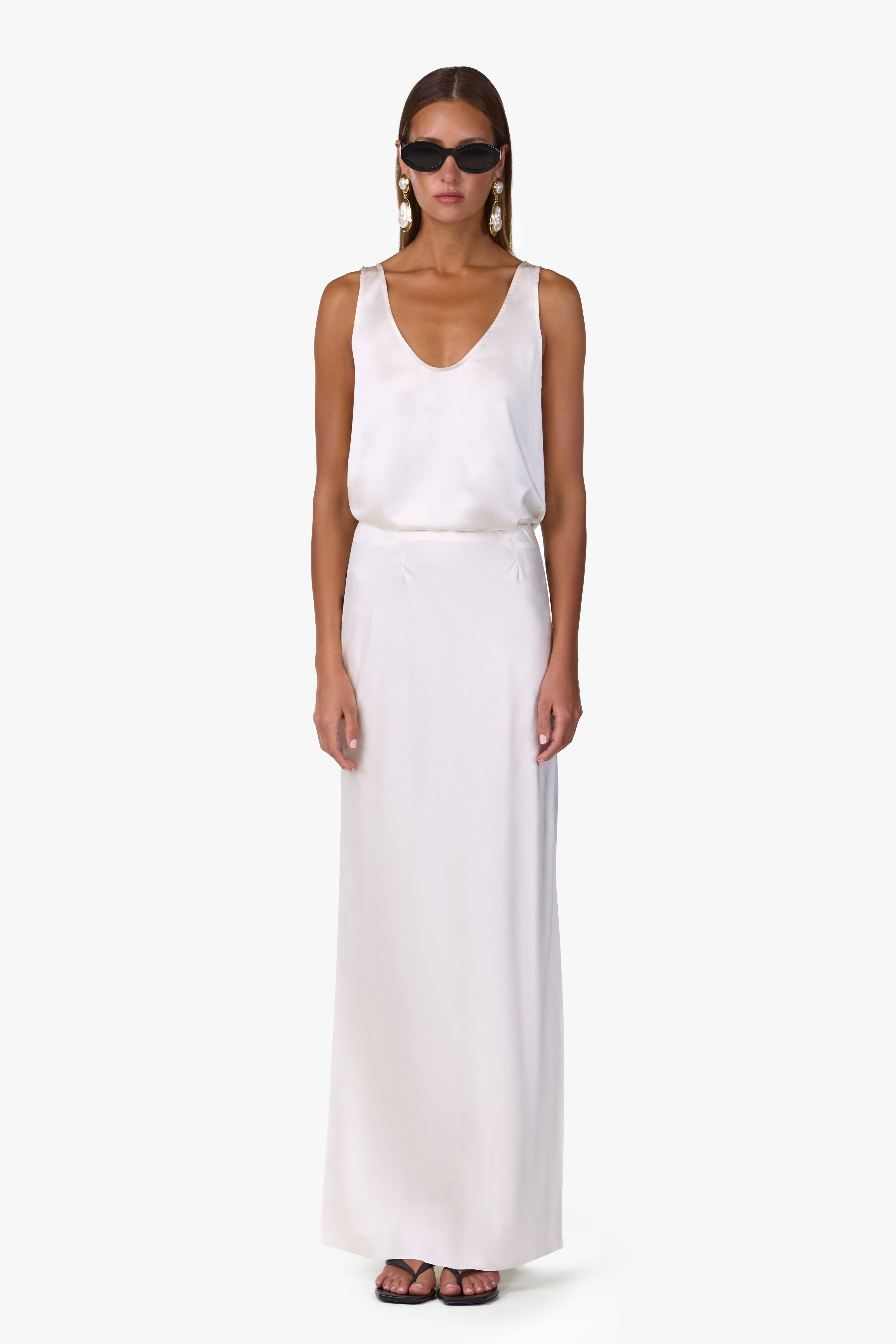 Silk Maxi Skirt (Cream)