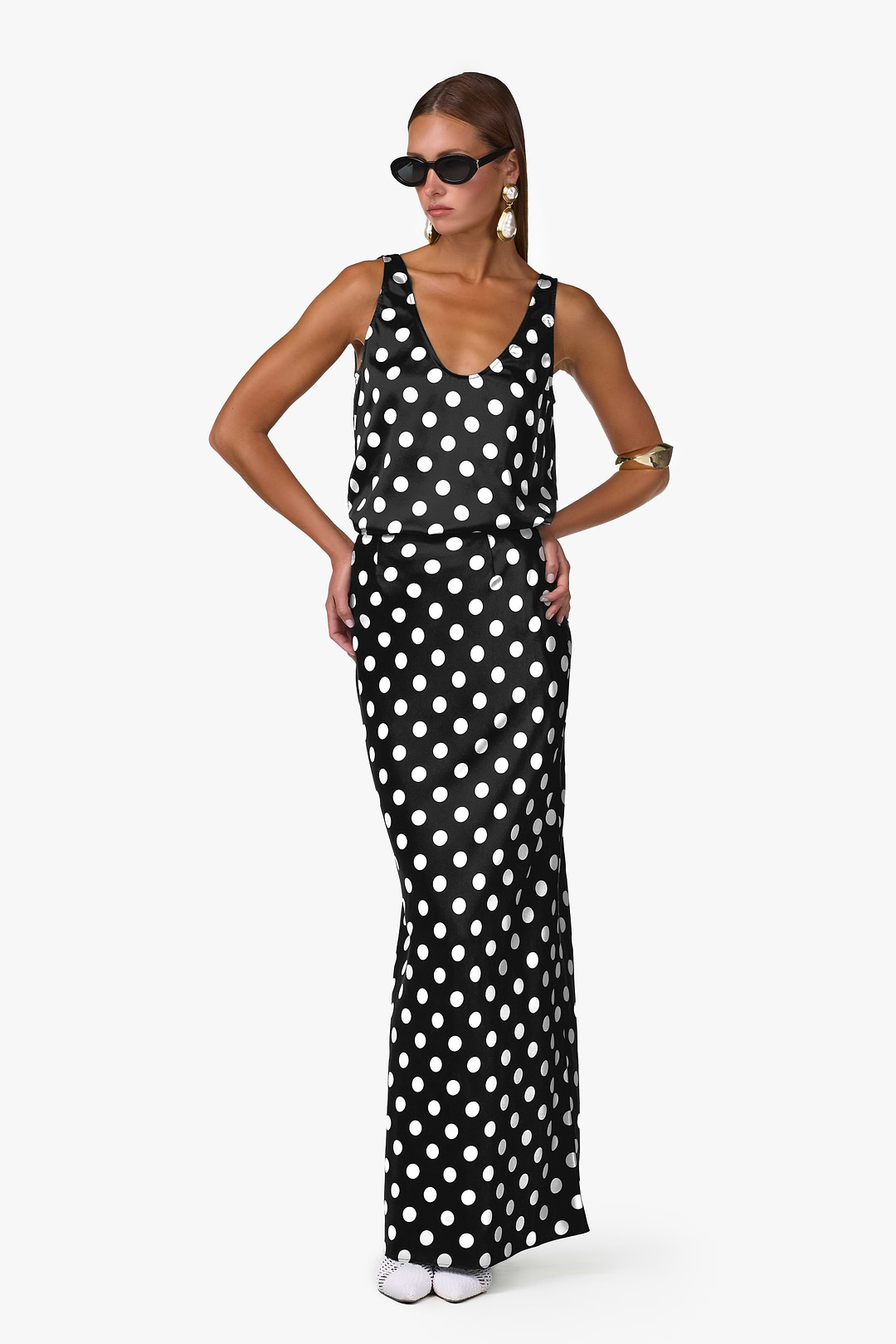 Silk Maxi Skirt (Black Polka Dot)