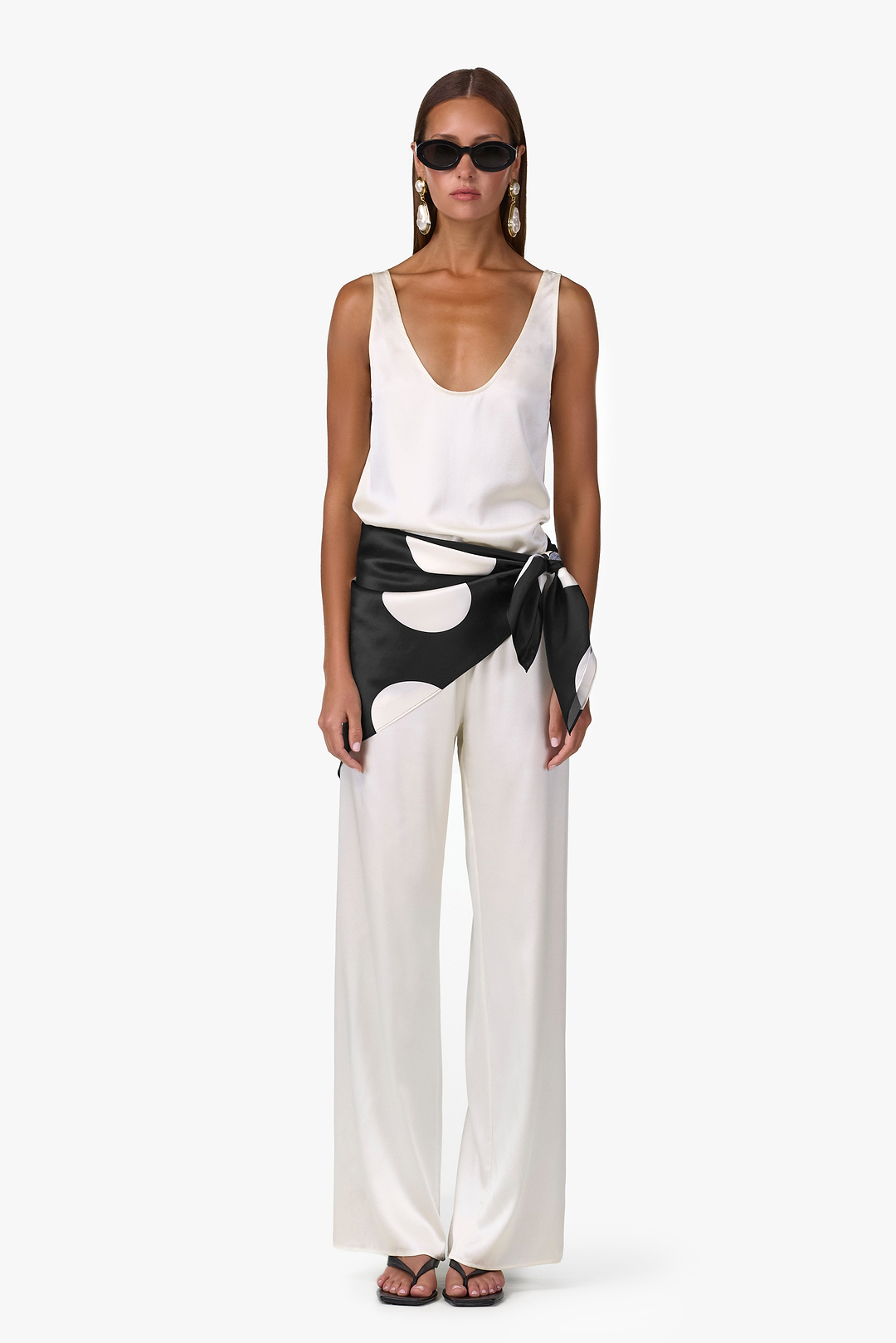 Silk Scarf (Black Polka Dot)