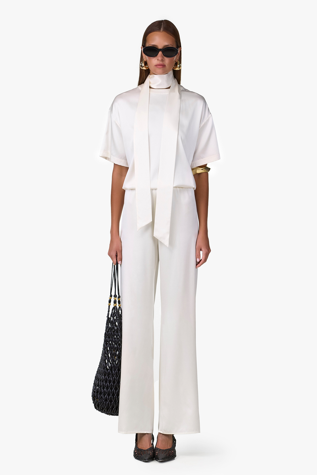 Silk Tee w/ Scarf (Cream)