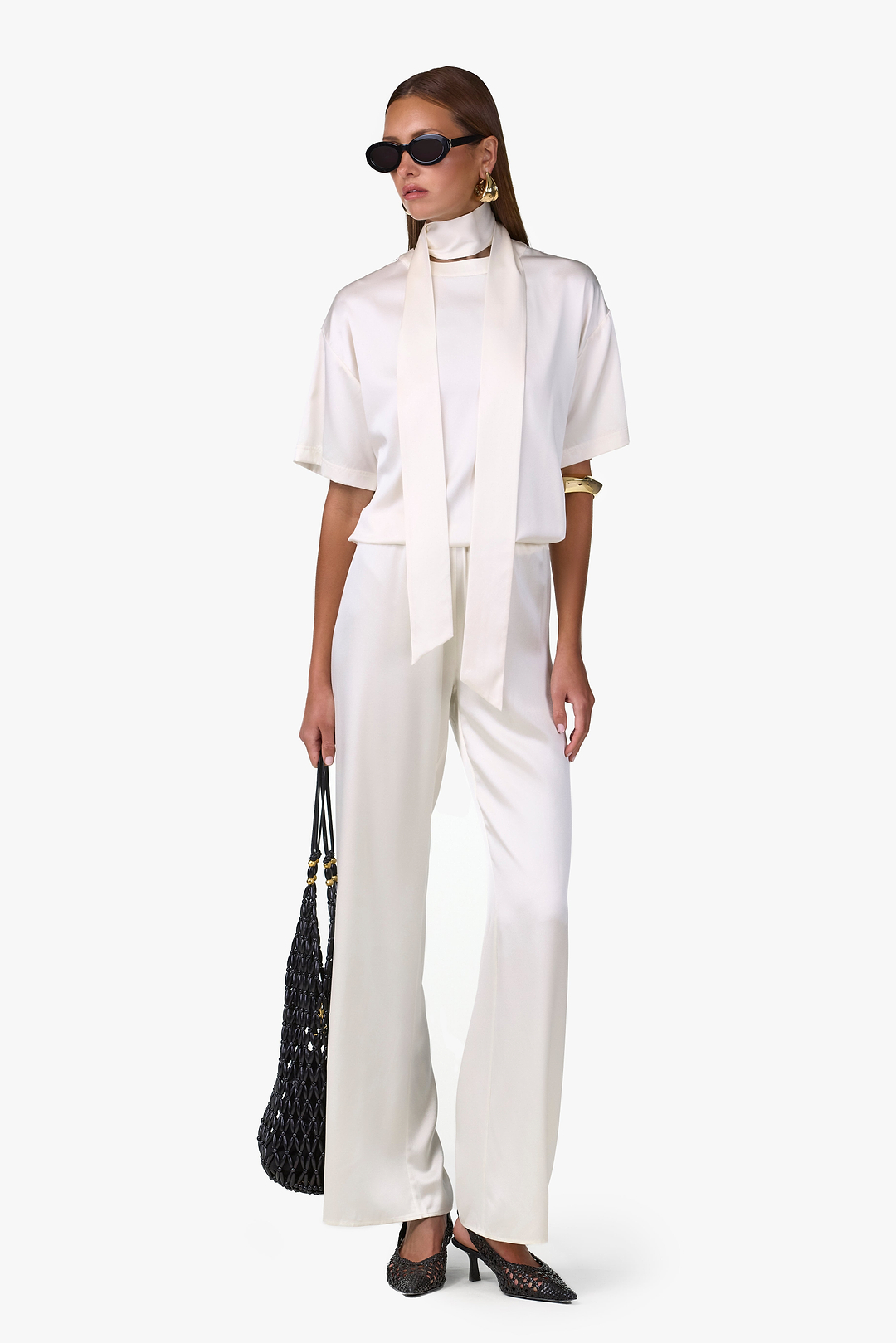 Silk Tee w/ Scarf (Cream)