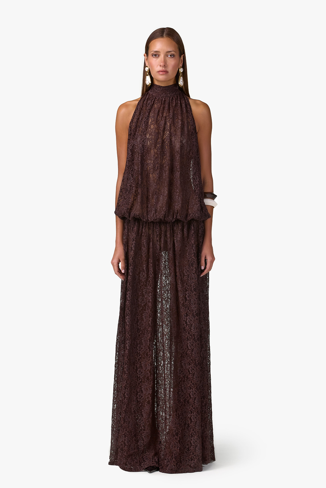 Drop Waist Lace Gown (Chocolate Brown)