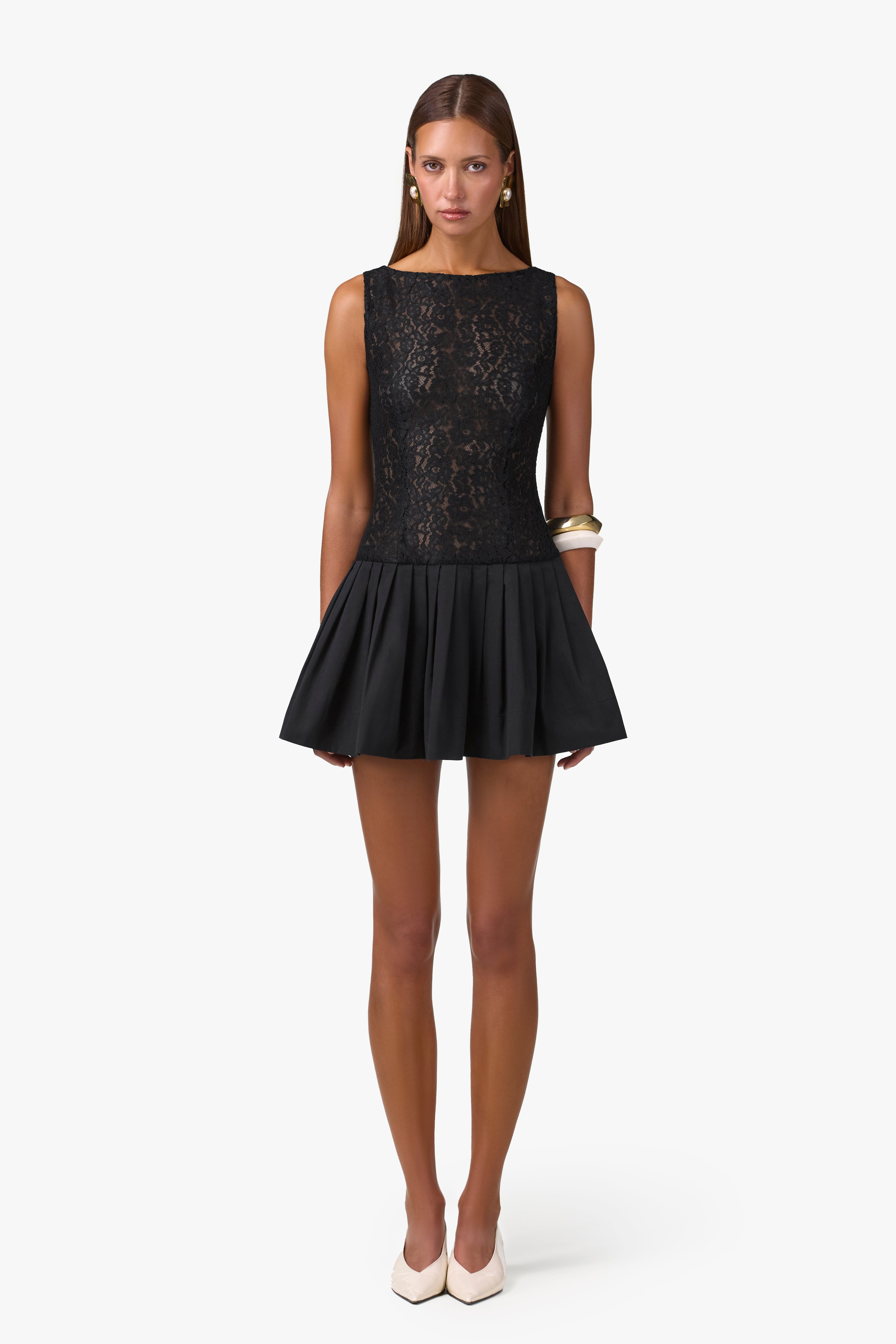 SAME Lace Poplin Mini Dress | Black | Women's Dress