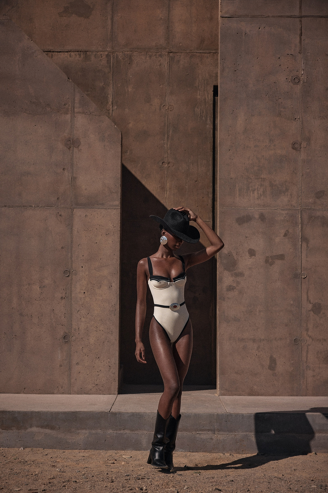 Western One Piece (Faux Suede Cream/Black)