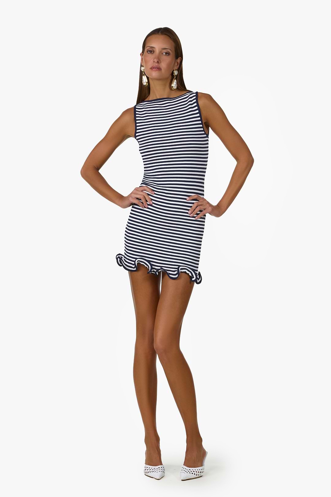 SAME Ruffle Hem Tank Mini Dress | Navy Stripe