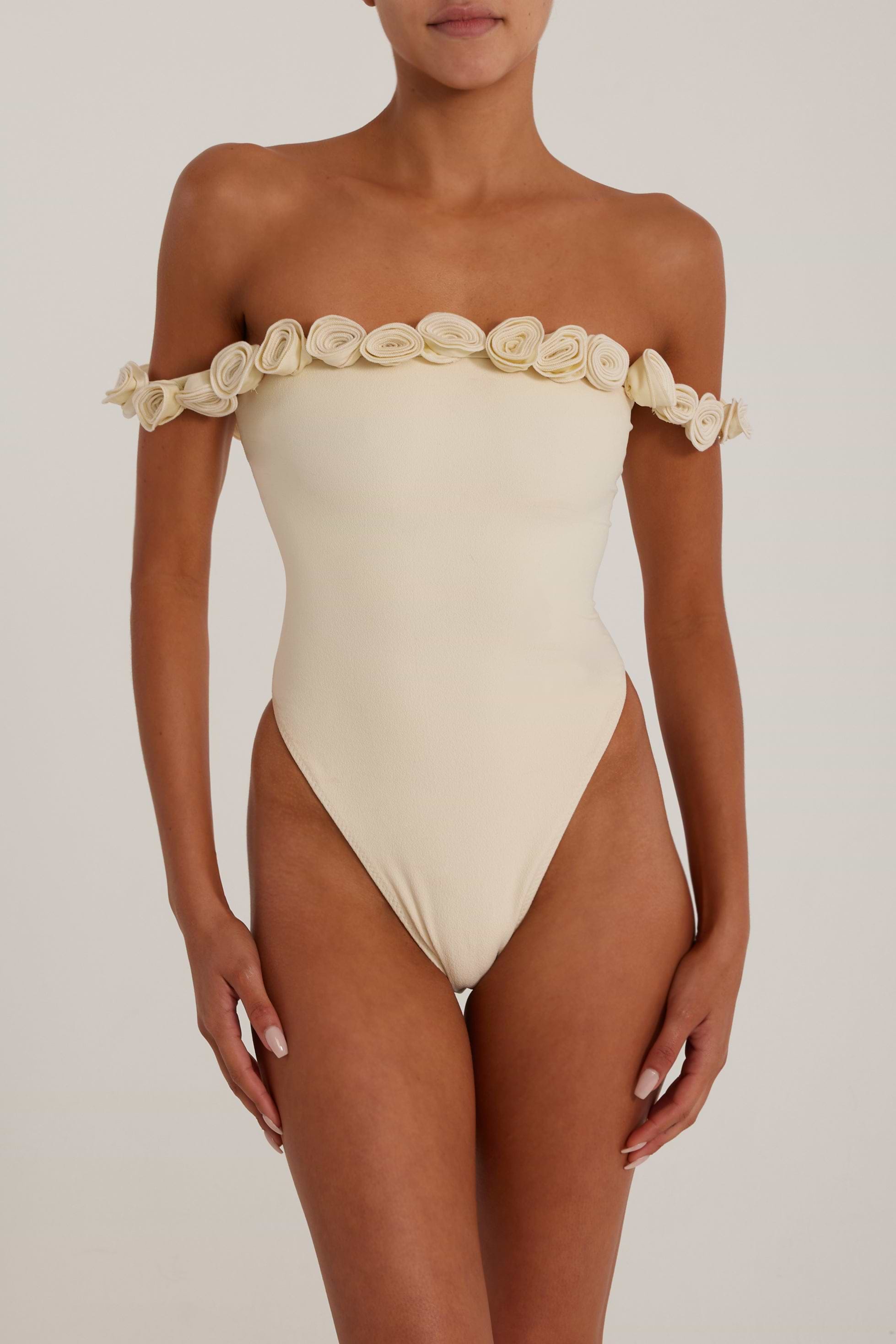 SAME Rose Off Shoulder One Piece | Faux Suede Cream/Cream