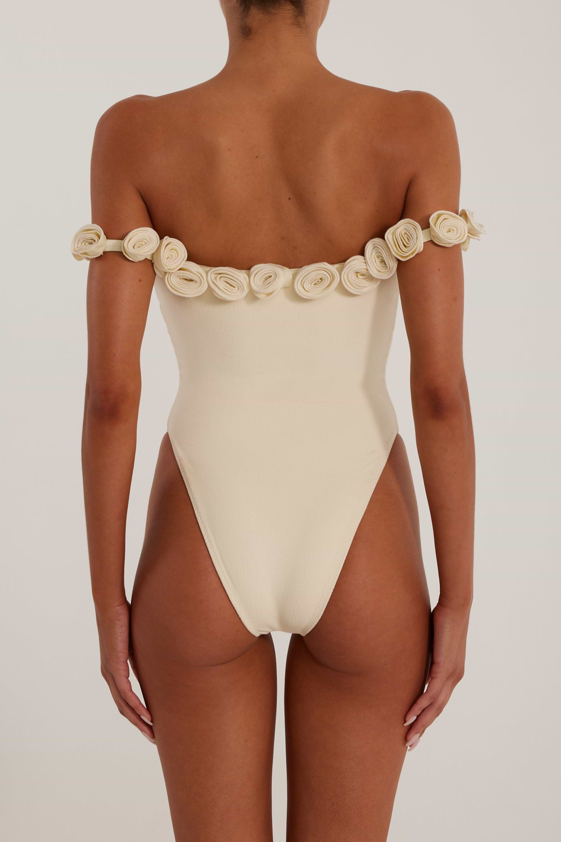 SAME Rose Off Shoulder One Piece | Faux Suede Cream/Cream