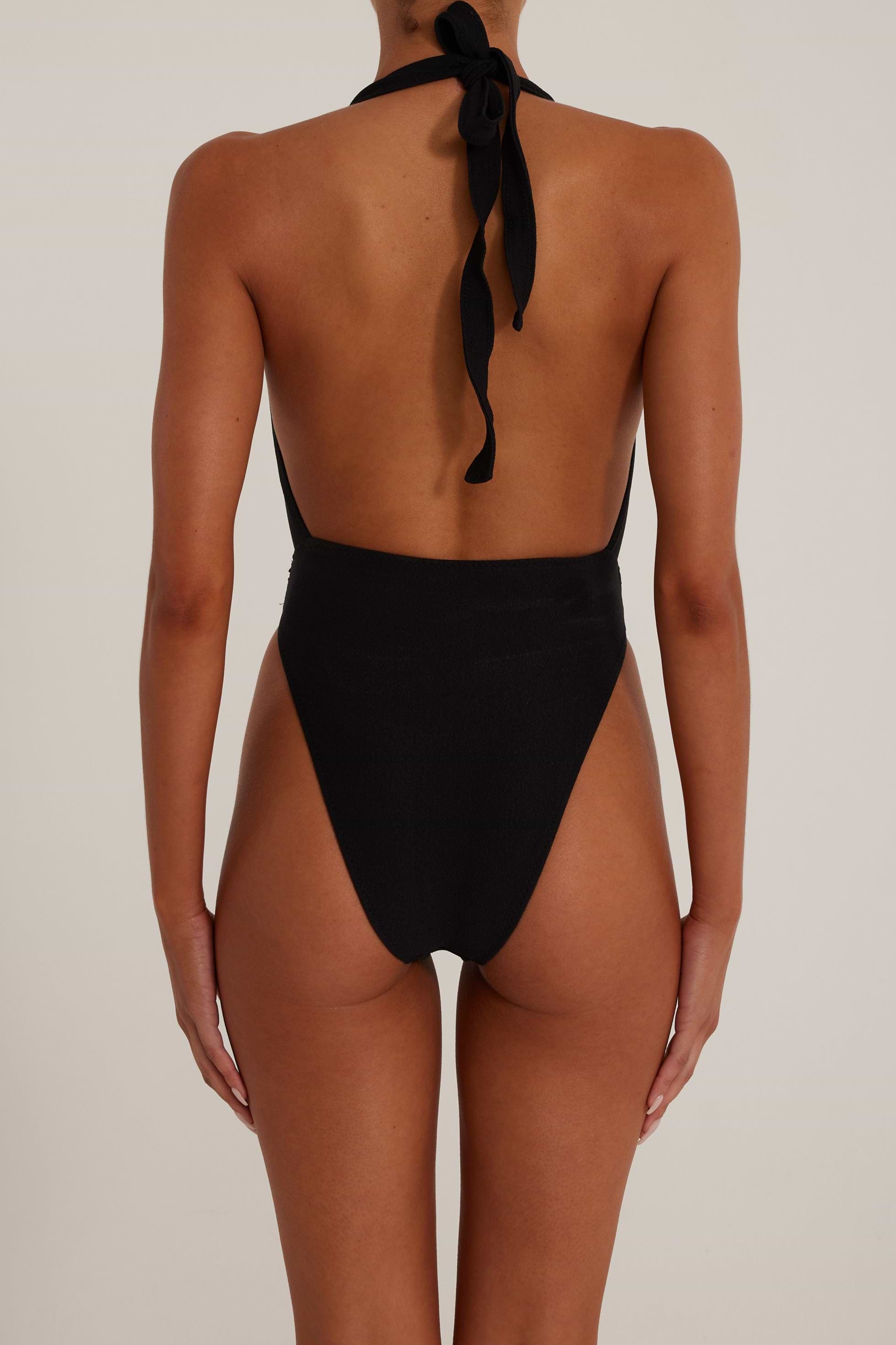 SAME Rose V One Piece | Faux Suede Black/Cream