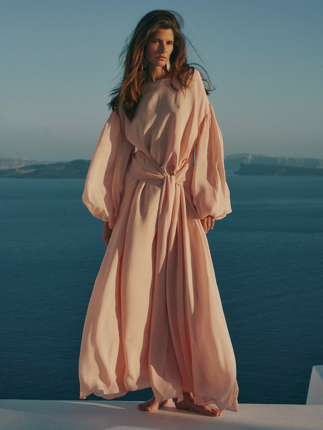 Draped Tie Chiffon Gown (Rose Clay)