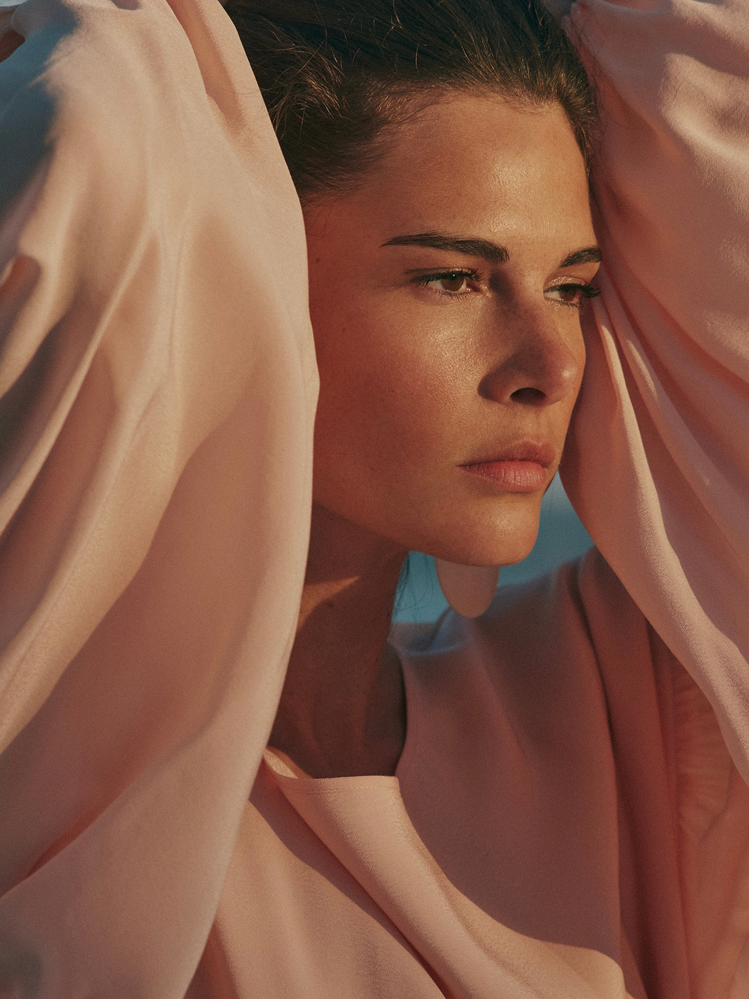 Draped Tie Chiffon Gown (Rose Clay)