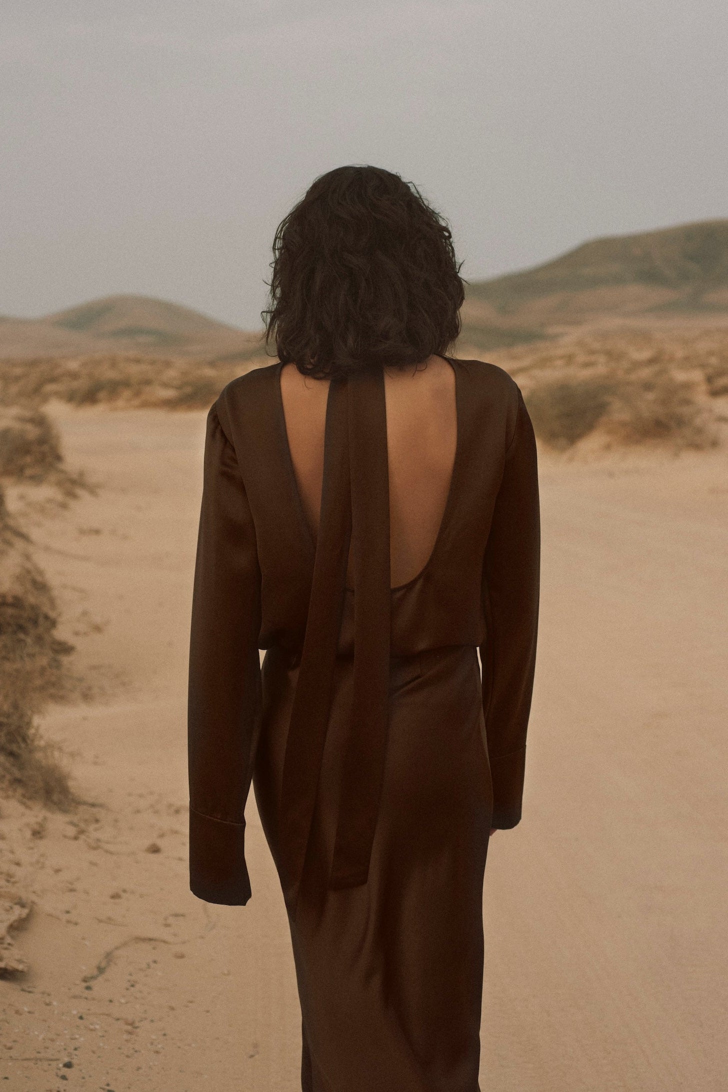 SAME | SATIN LONG SLEEVE BLOUSE | Chocolate Brown | Women's Long