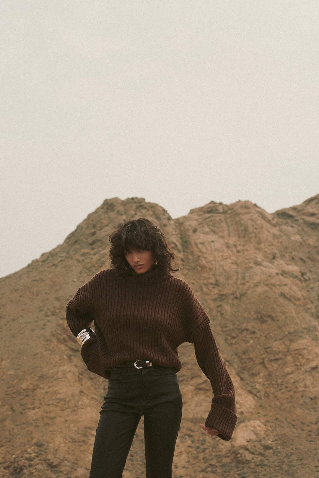 Oversized Ribbed Wool Sweater (Chocolate Brown)