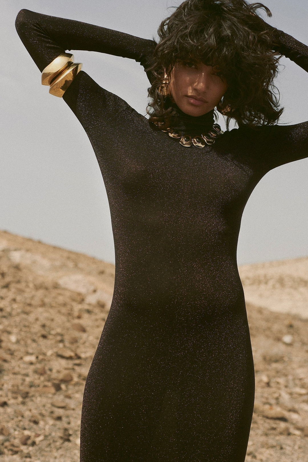 Shimmer Mockneck Dress (Black)