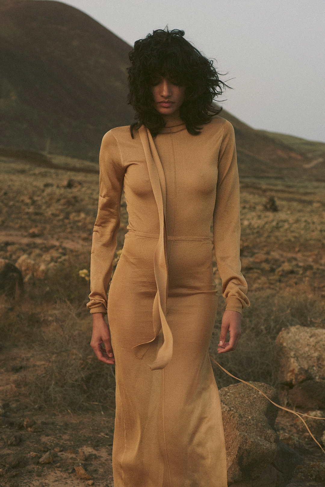 Ruched Knit Maxi Skirt (Gold)