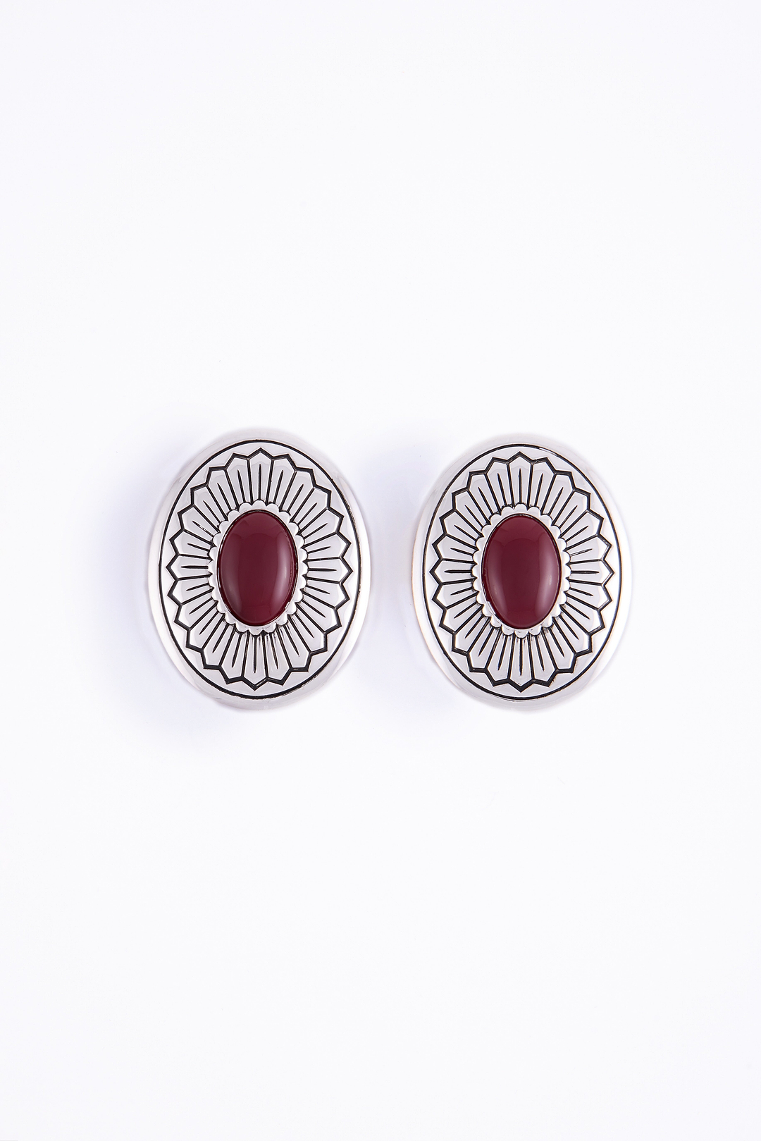 Western Oval Earring (Silver/Oxblood)