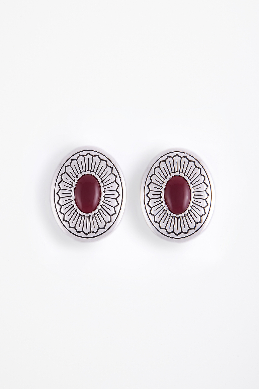 Western Oval Earring (Silver/Oxblood)