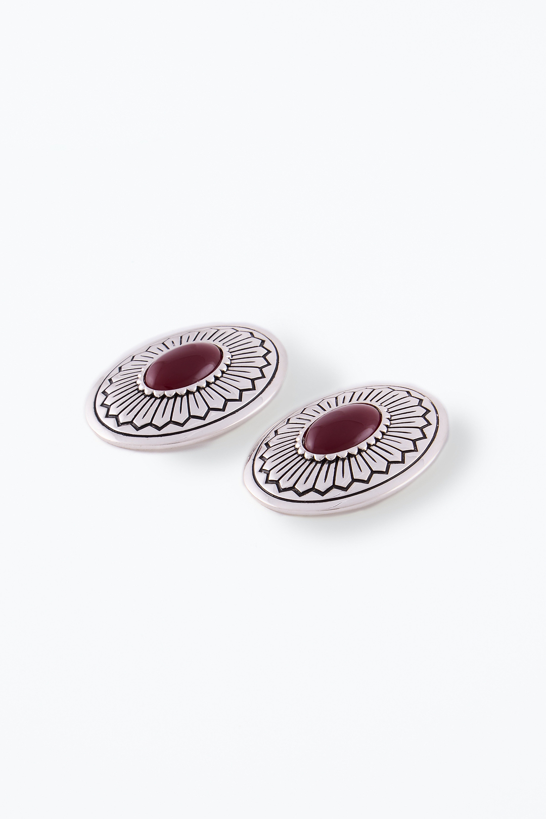 Western Oval Earring (Silver/Oxblood)