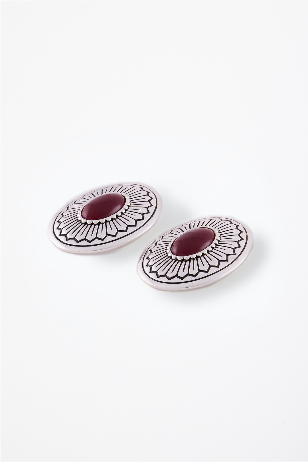 Western Oval Earring (Silver/Oxblood)