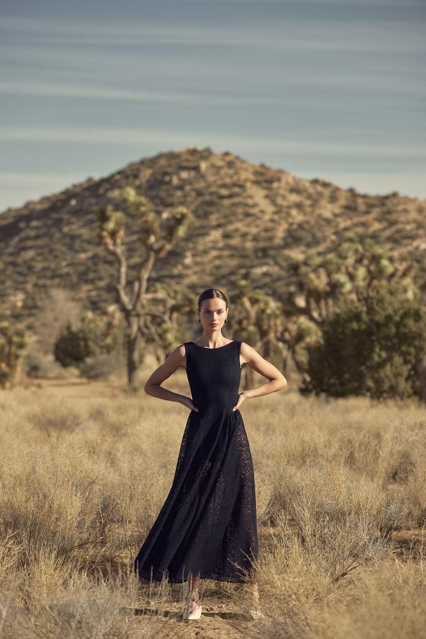 French Lace Midi Dress (Black)