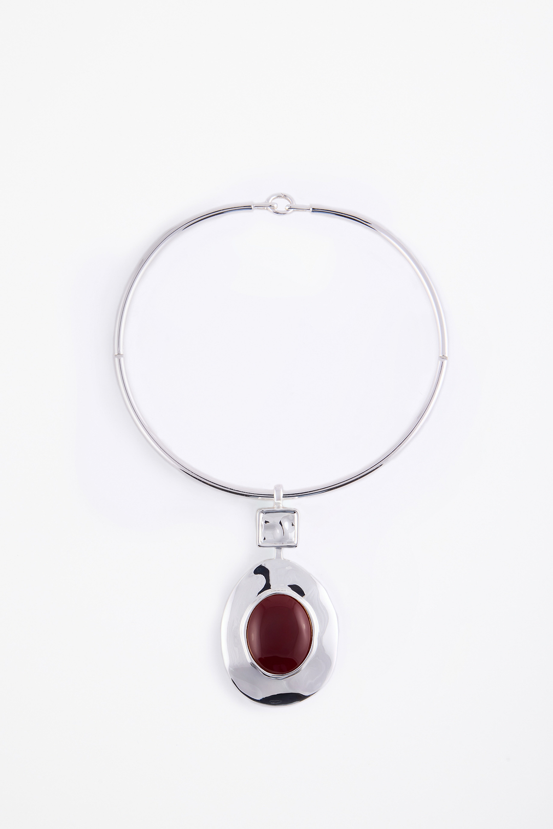 Stone Drop Necklace (Silver/Oxblood)