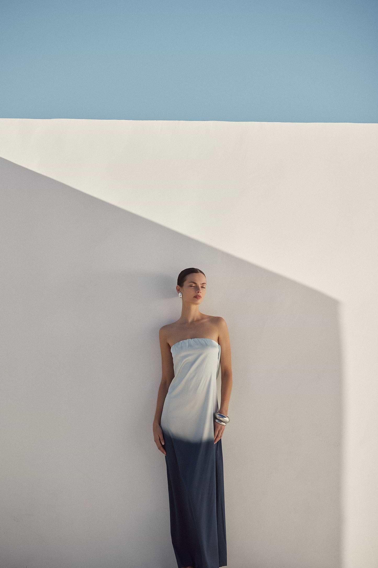 Strapless Draped Maxi (Blue Ombre)