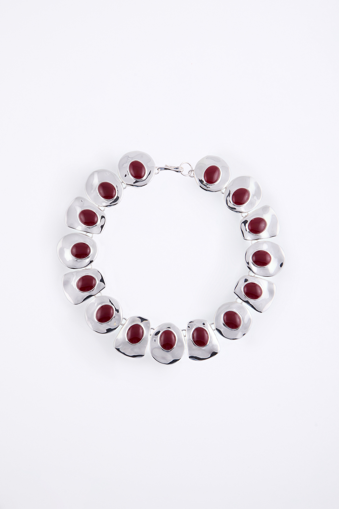 Stone Collar Necklace (Silver/Oxblood)