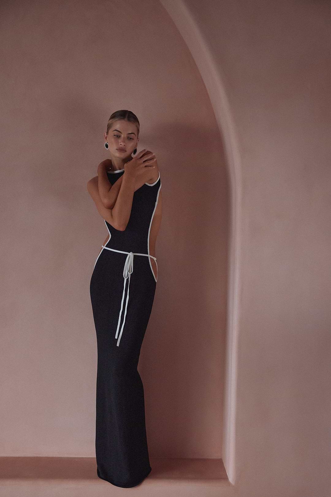 SAME Tie Maxi Dress | Black/Cream | Women's Knit Dress L / Black/Cream SAME Tie Maxi Dress | Black/Cream | Women's Knit Dress L / Black/Cream