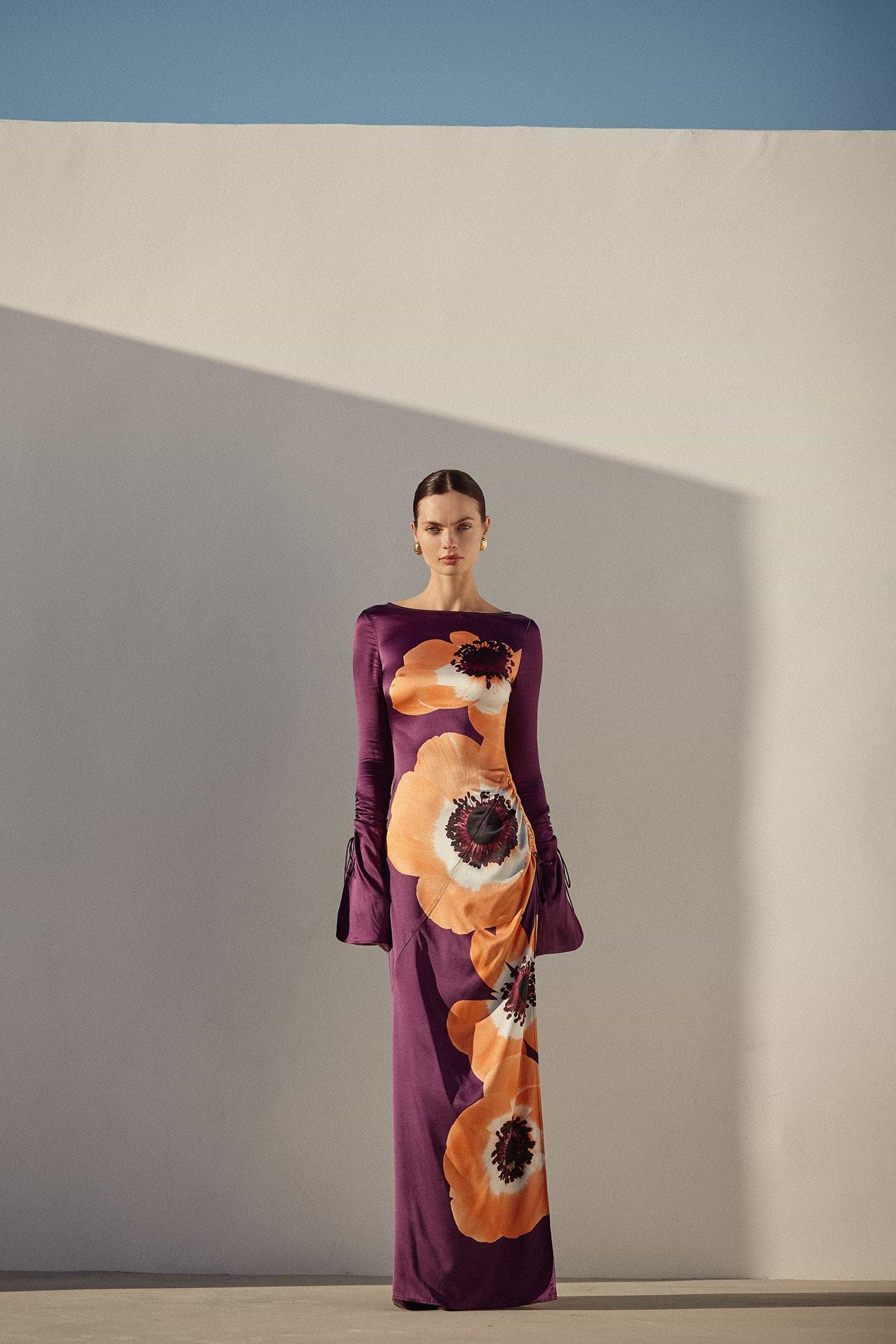 Silk Floral Gown (Purple/Peach)