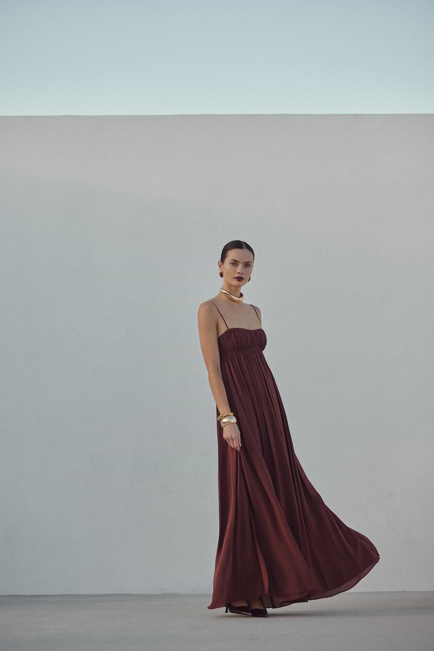 SAME Ruched Chiffon Dress | Chocolate Brown | Women's Maxi Dress SAME Ruched Chiffon Dress | Chocolate Brown | Women's Maxi Dress