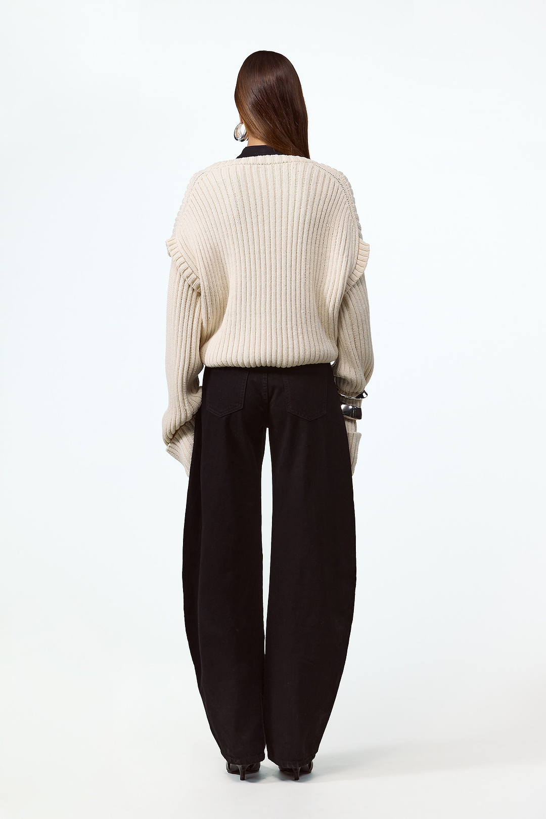 Oversized V Neck Sweater (Cream)