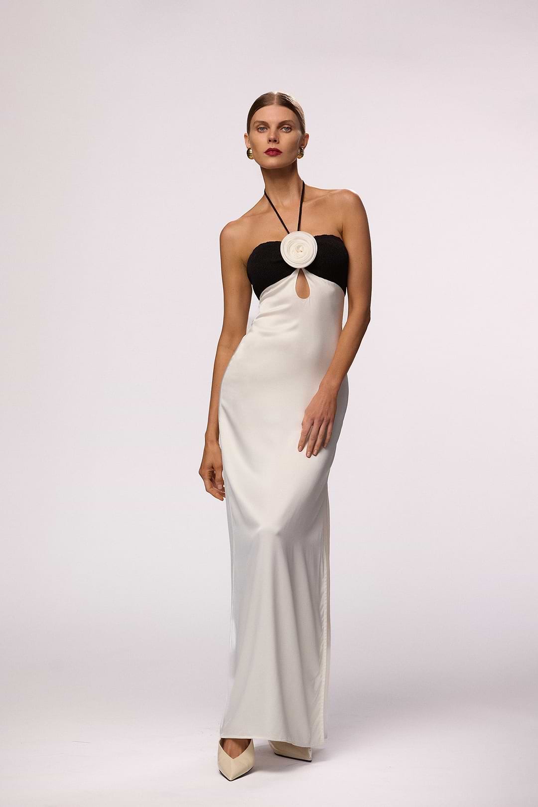 Same Rosette Silk Dress | Cream/Black | Women's Dress S / Cream/Black Same Rosette Silk Dress | Cream/Black | Women's Dress S / Cream/Black