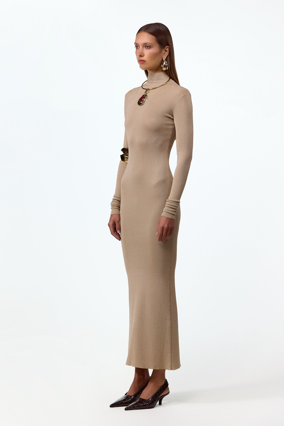 Shimmer Mockneck Dress (Gold)