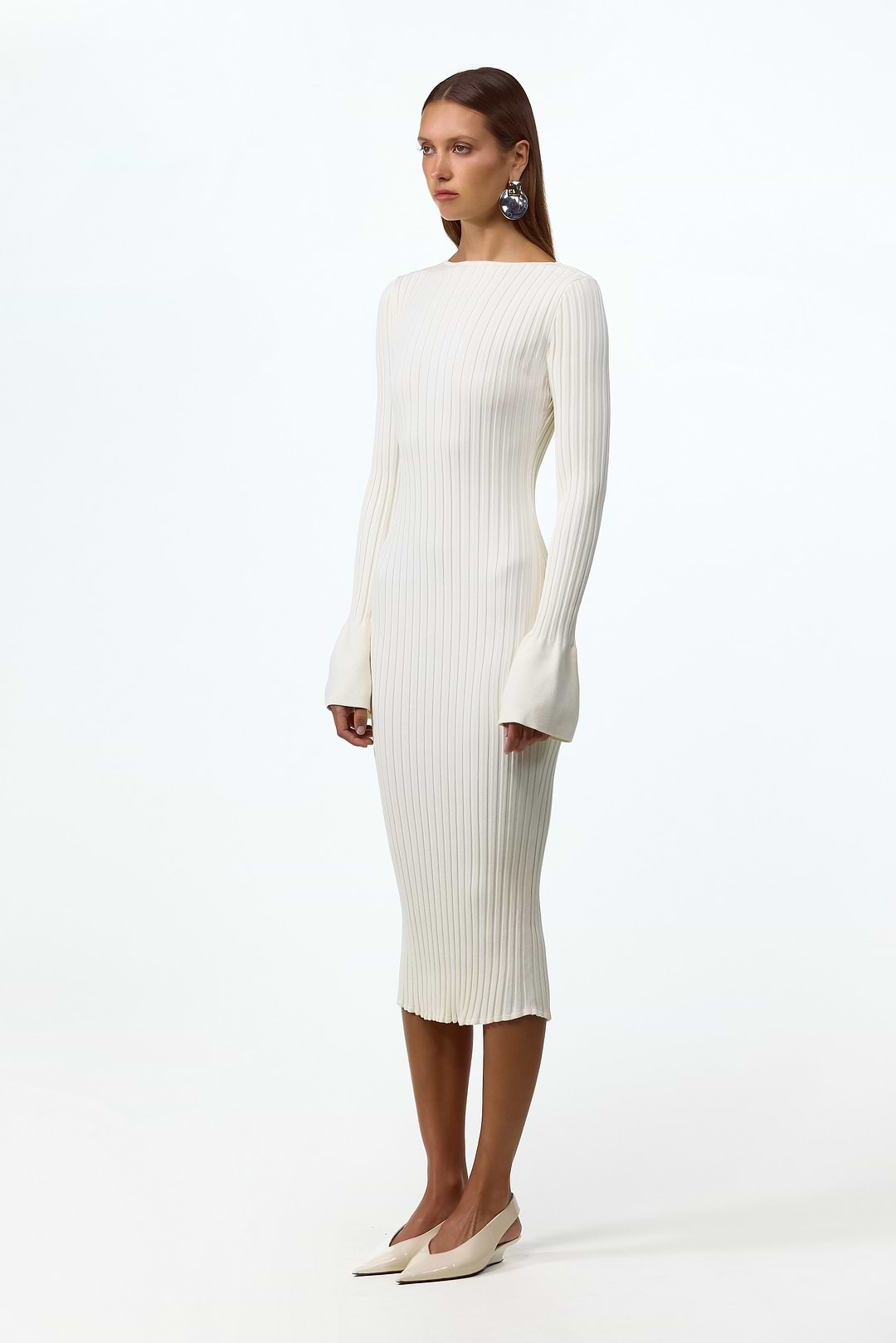 Same | Cuffed Ribbed Knit Dress | Cream | Women's Knit Midi Dress M / Cream Same | Cuffed Ribbed Knit Dress | Cream | Women's Knit Midi Dress M / Cream