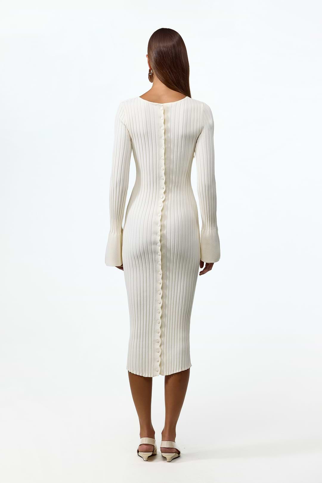 SAME | Cuffed Ribbed Knit Dress | Cream | Women's Knit Midi Dress M / Cream SAME | Cuffed Ribbed Knit Dress | Cream | Women's Knit Midi Dress M / Cream
