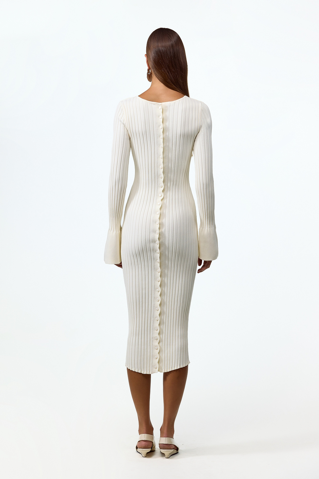 Cuffed Ribbed Knit Dress (Cream)